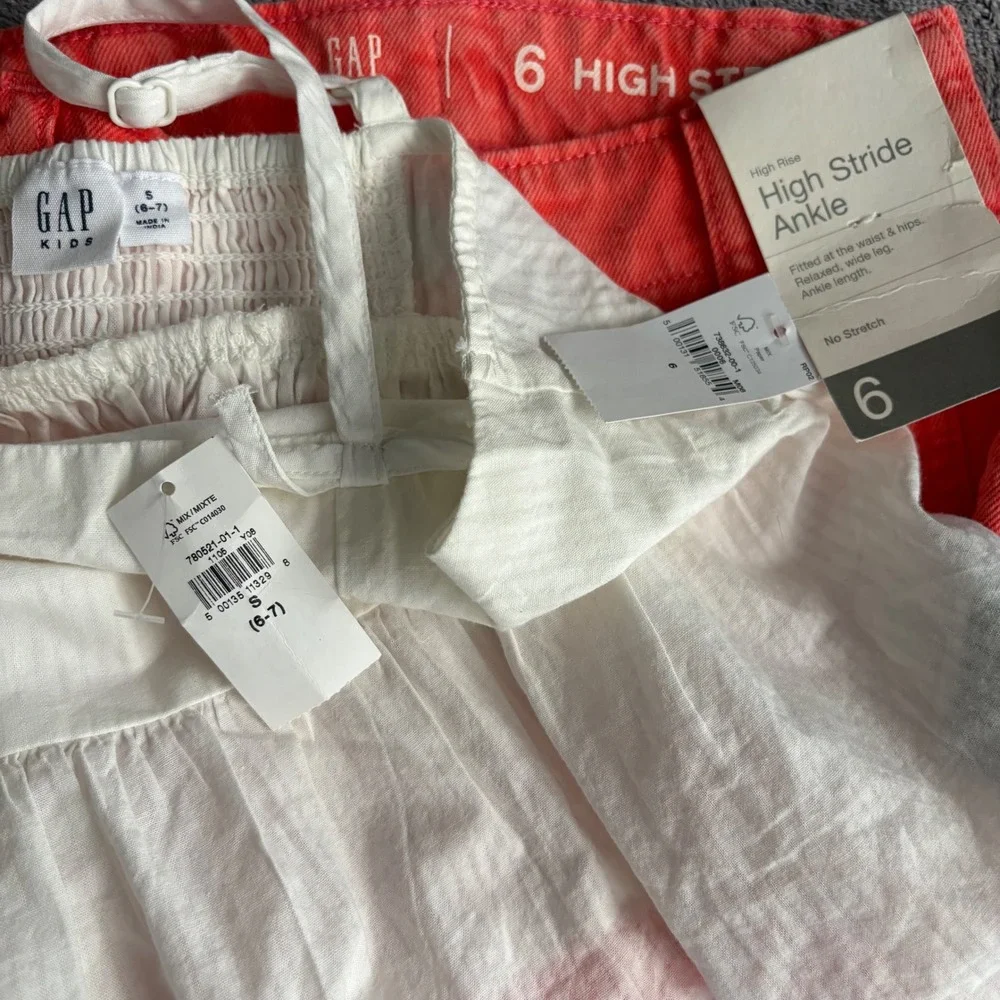 Gap Kids 2pc Outfit Set Size 6 Coral Pink High Stride Jeans White Peplum Top NWT